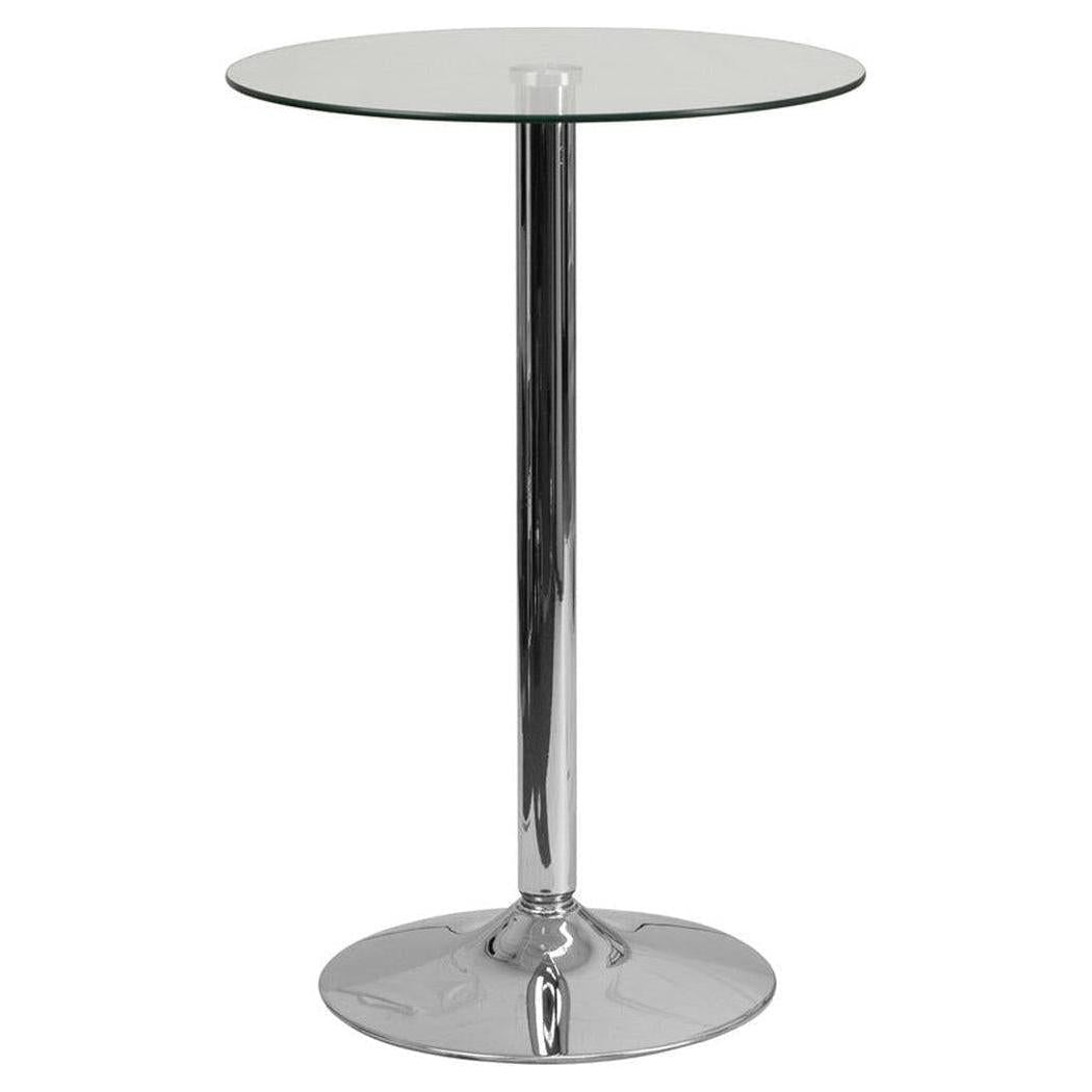 23.5'' Round Glass Table with 35.5''H Chrome Base