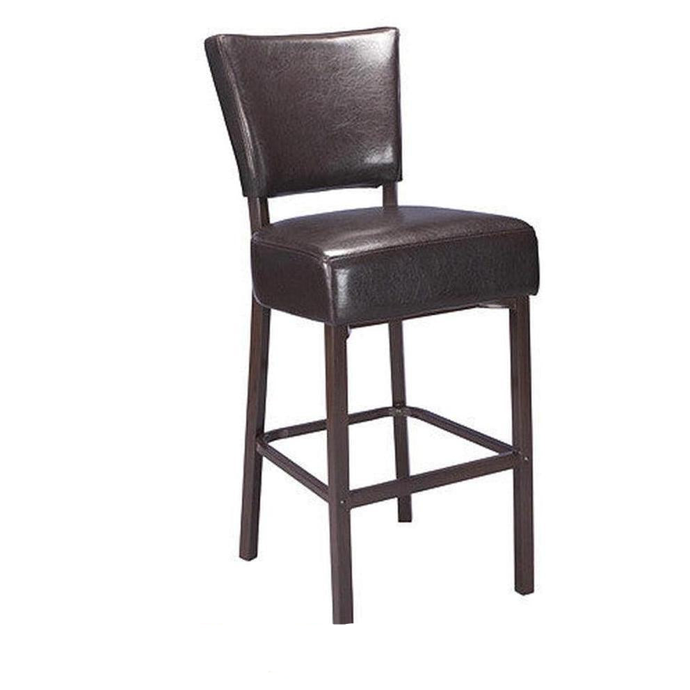 Durable Wood Grain Metal Frame Bar Stool w/ Espresso Vinyl