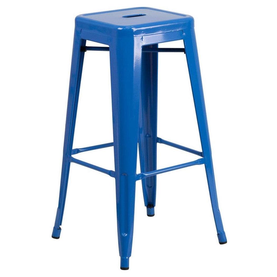 Tolix Style 30'' High Backless Metal Outdoor Bar Stool with Square Seat