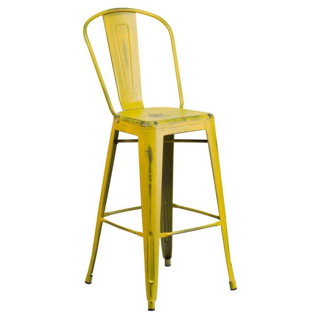 Tolix Style 30'' High Distressed Metal Outdoor Bar Stool with Back